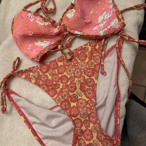 Victoria's Secret Pink and Gold Floral Bikini
